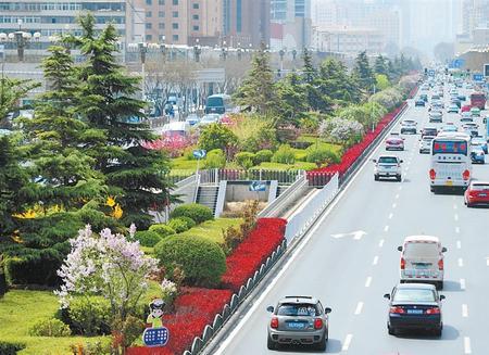 兰州市绿化带内鲜花扮靓兰州“北大门”